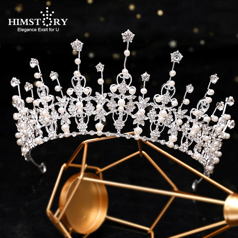 

Himstory Crown Tiara Wedding Hair Accessories for Women Fairy Party Headdress Pearl Rhinestones Hairwear Jewelry Gift