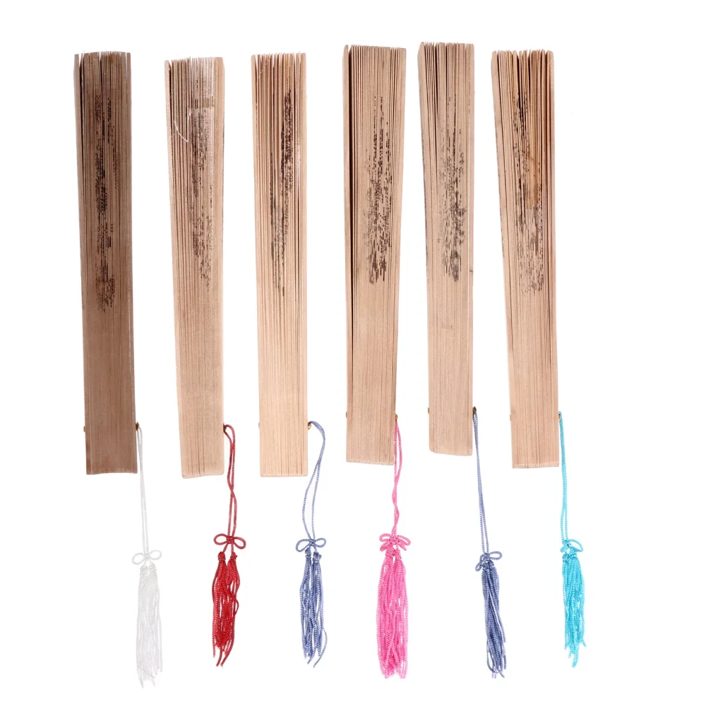 

6Pcs Handheld Fan Chinese Wooden Folding Fan Vintage Hand Fan for Wedding