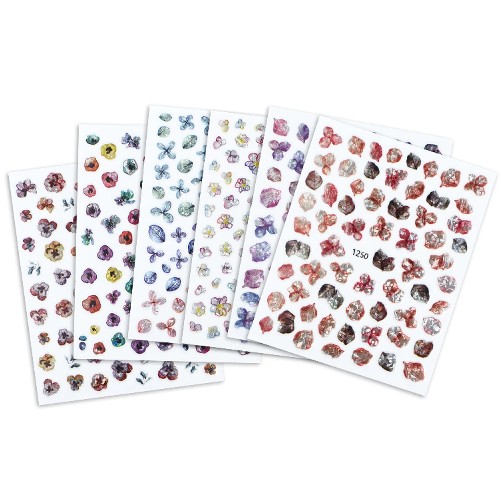 

1pc Nail Art Laser Flower Watermark Slider Gradient Color Flower Leaf Self-adhesive Water Sticker DIY Nails Art Decal Decoration