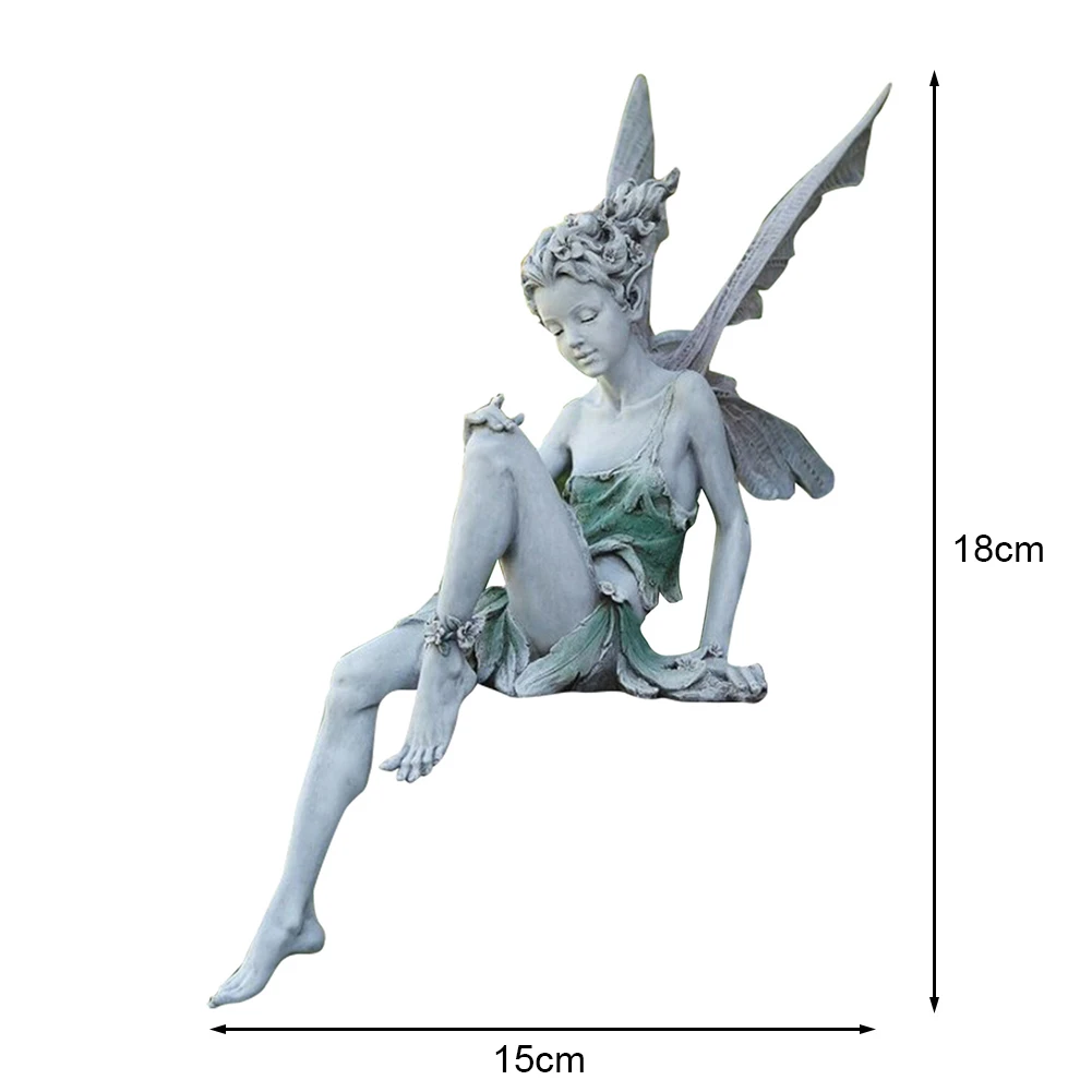 

Flower Fairy Sculpture Garden Landscaping Yard Ornament Resin Turek Sitting Statue Outdoor Angel Girl Left Leg Figurine Craft