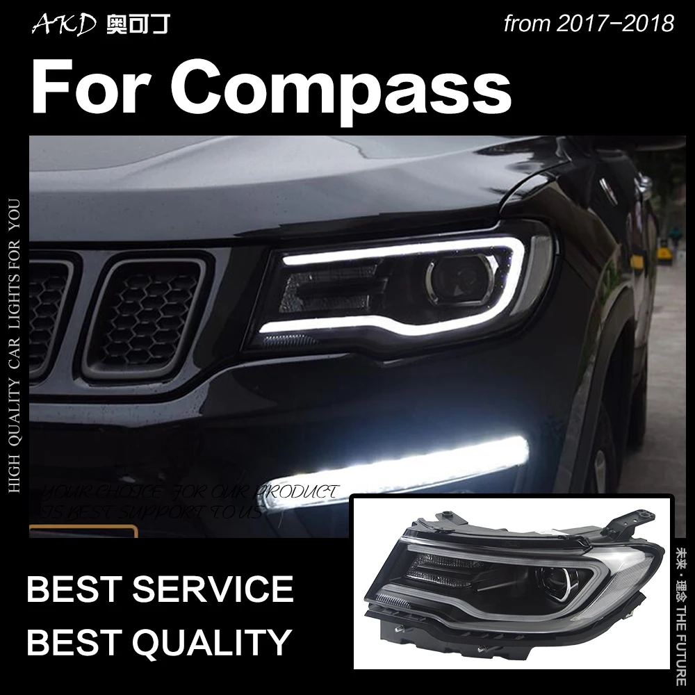 АКД стайлинга автомобилей Фара для Jeep Compass фары 2017 2018 Новый компас светодиодный