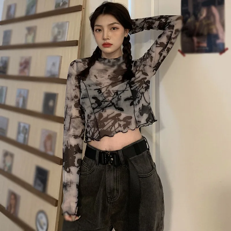 

Women's Long-sleeved T-Shirt Autumn Slim Short Tops Smudge Sunscreen Tee Shirt