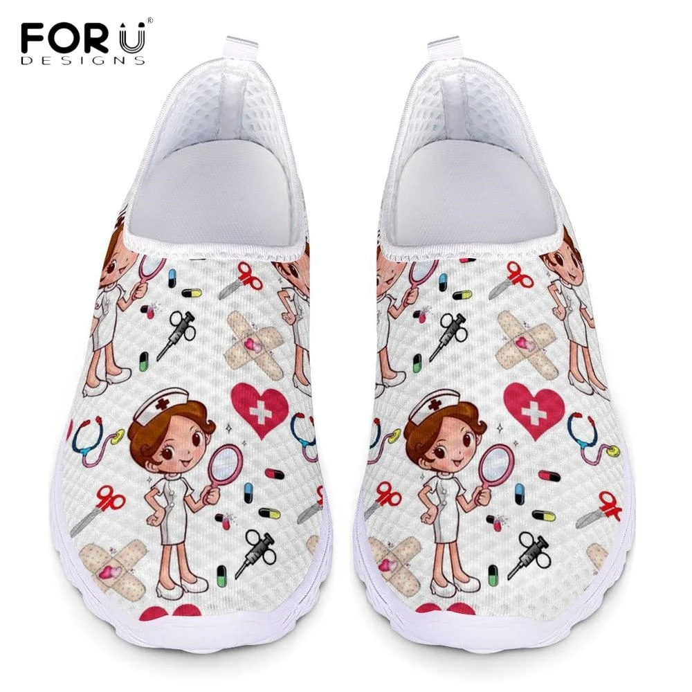 

FORUDESIGNS HOT Cute Nurse Pattern Cartoon Summer Women Flats Shoes Breathable Air Mesh Women's Sneakers Light Weight Zapatos