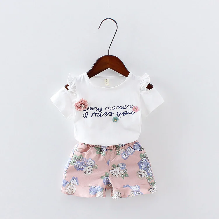 Two Pieces Cotton Girls Clothing Sets Summer Vest Sleeveless Children Fashion Clothes Suit Casual Floral Outfits 1-5T | Детская одежда