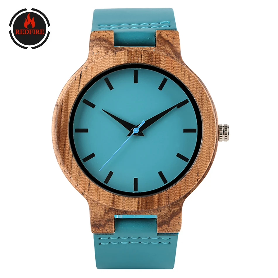 Мужские часы REDFIRE коричневые деревянные уникальный синий круглый циферблат