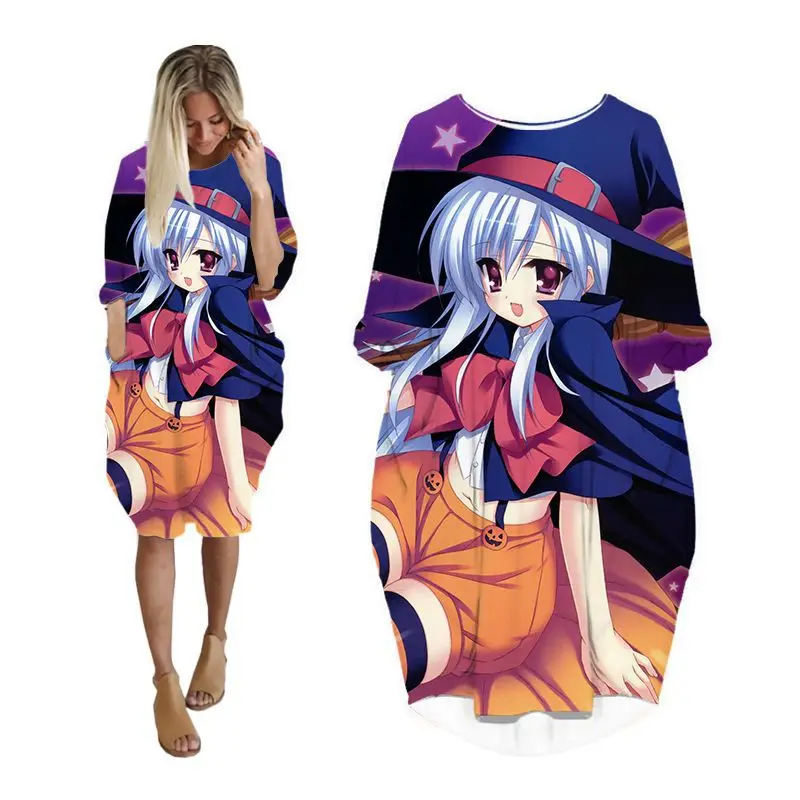 

Женское платье с длинным рукавом и 3D-принтом, в стиле Харадзюку