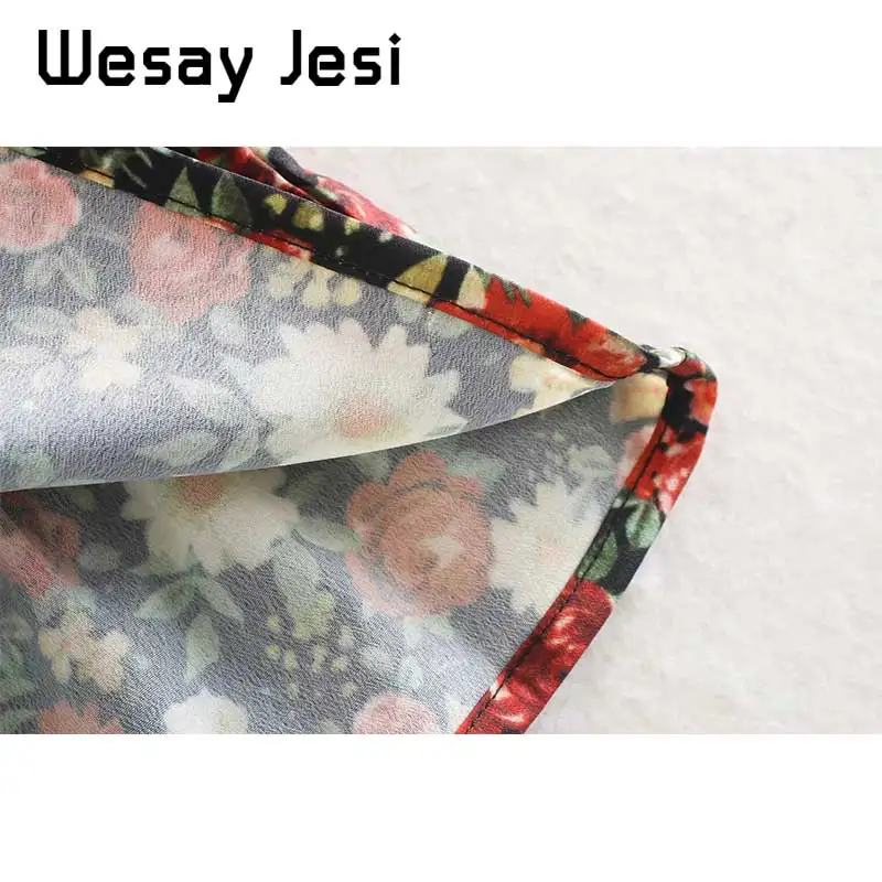 2019 Новое Женское платье в винтажном стиле с цветочным принтом Длинные рукава V