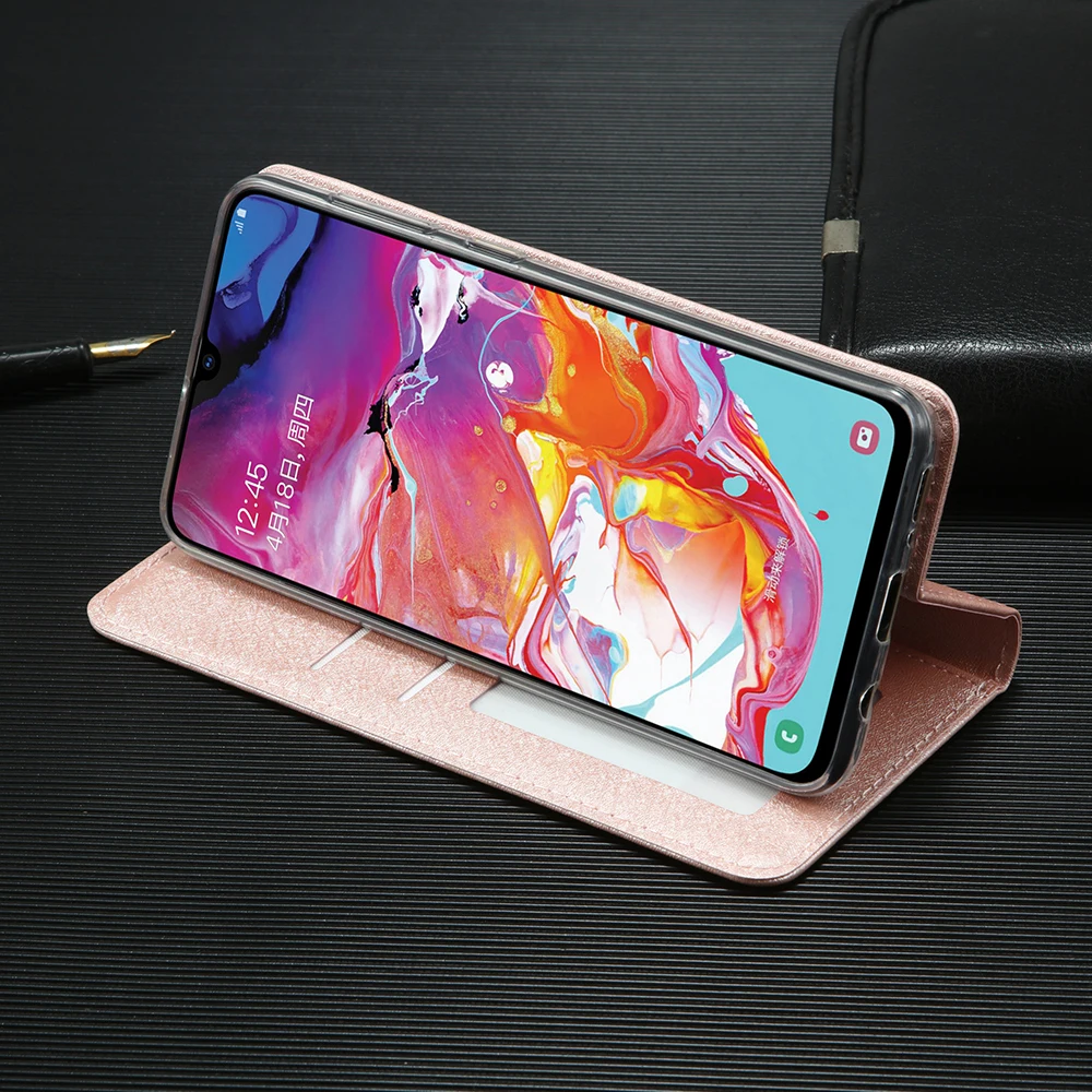 Чехол-кошелек для samsung Galaxy A50 A70 S8 S9 S10 Plus S7 edge Шелковый кожаный флип-чехол samsung A8 Plus чехол держатель для карт