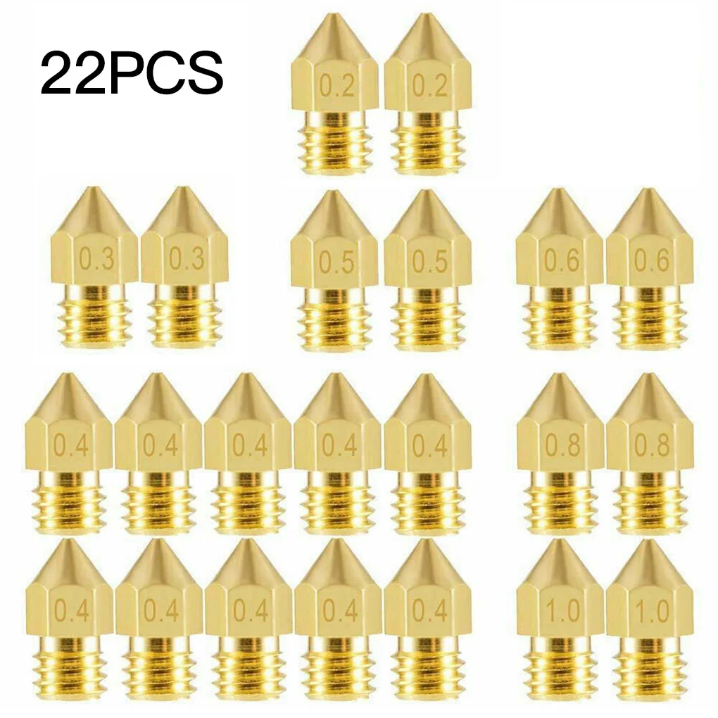 

22PCS MK8 Brass Nozzle 0.2MM 0.3MM 0.4MM 0.5MM 0.8mm Extruder Print Head Nozzle For 1.75MM CR10 Ender-3 3D Printer Accessories