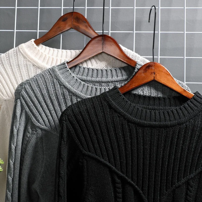 

Hand-knitted stripes new slim knitted sweater pure color knitted men's fashion long-sleeved luxury sweater