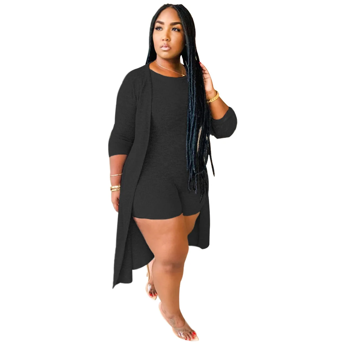 

Sexy 2 Piece Set Clothes for Women Solid Workout Skinny Short Playsuits long Sleeve Maxi Open Stitch Casual Outfits