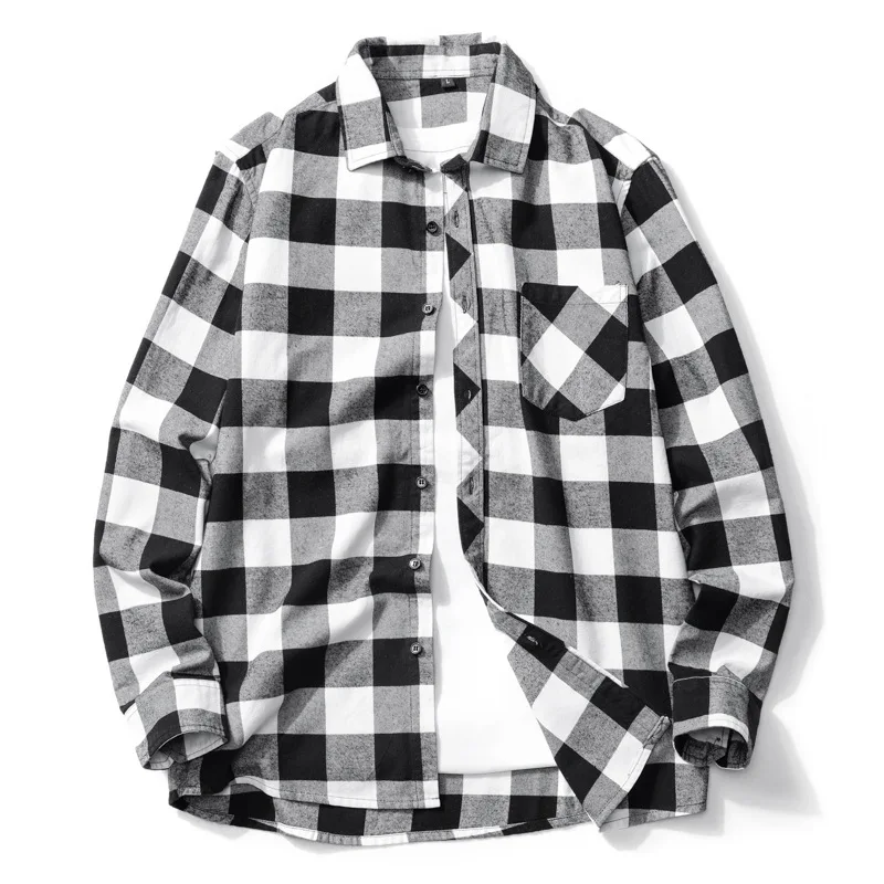 

Plaid Shirt Men's clothing fashion brand autumn men's long sleeve shirt Plaid large