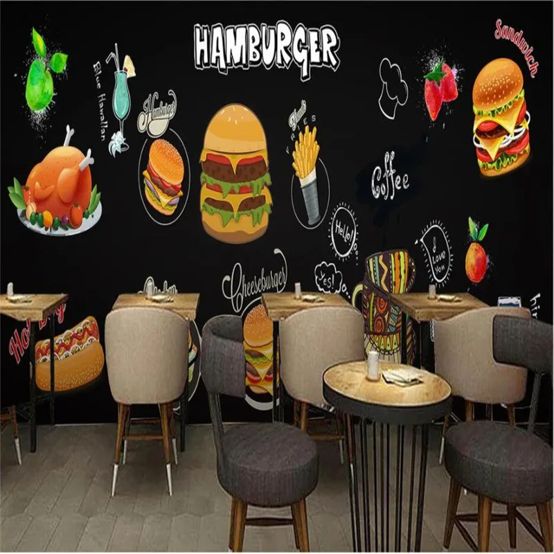 Пользовательский гамбургер фаст фуд настенная бумага 3d обои Ресторан закуска