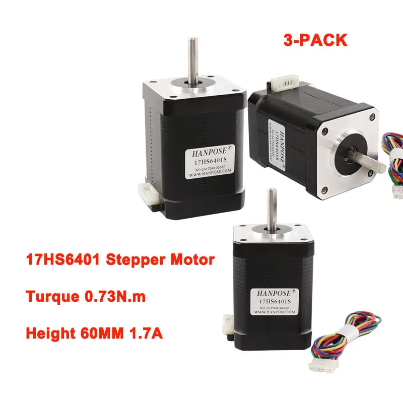 

3-Pack 4-lead Nema17 Stepper Motor for 3D printer 42 motor Nema 17 motor 42BYGH 60mm 1.7A (17HS6401) motor for CNC XYZ