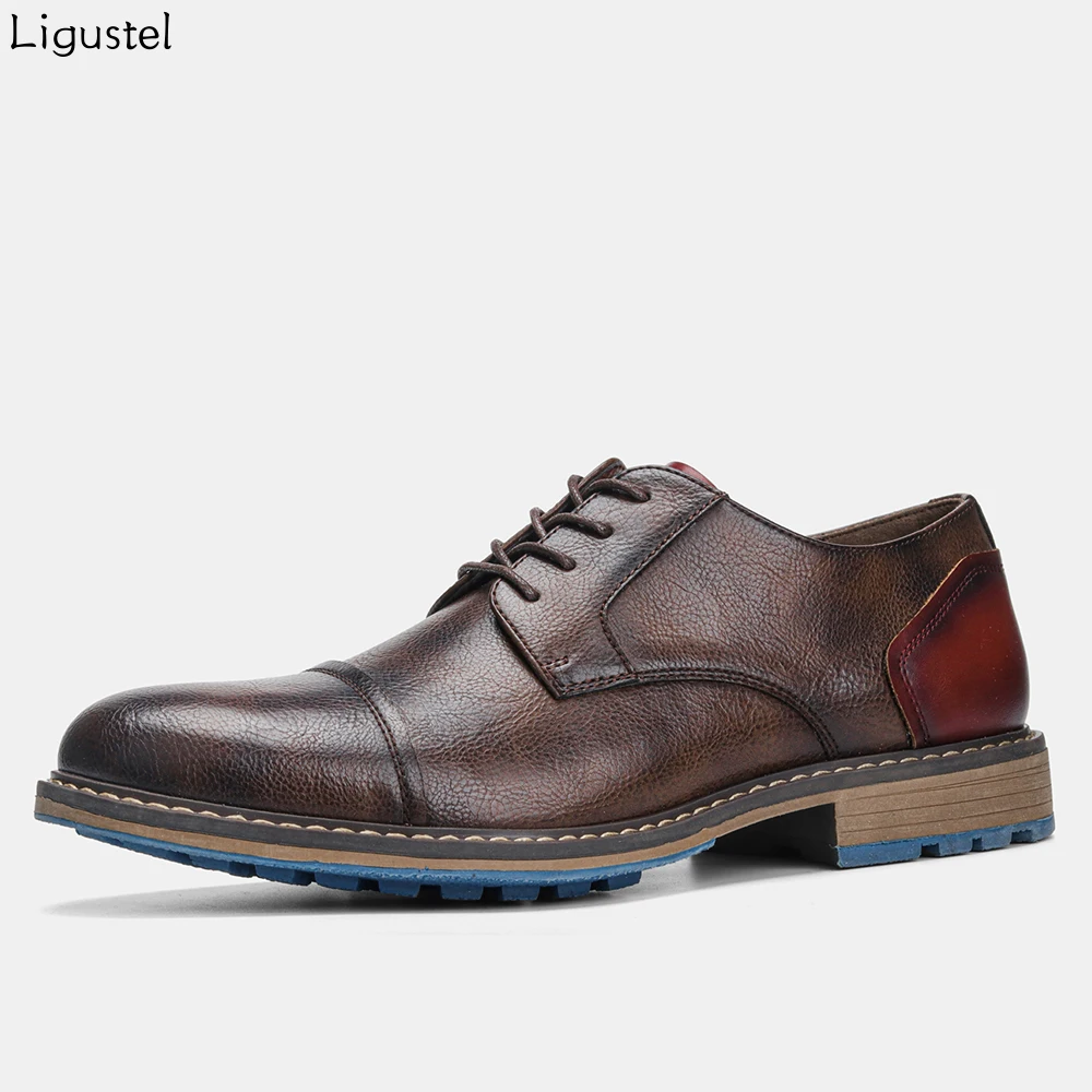 Ligustel Men Shoes Casual Men Office Business Dress Shoes Fashion Lace Up Brown Wedding Office Shoes Formal Oxford Shoes for Men