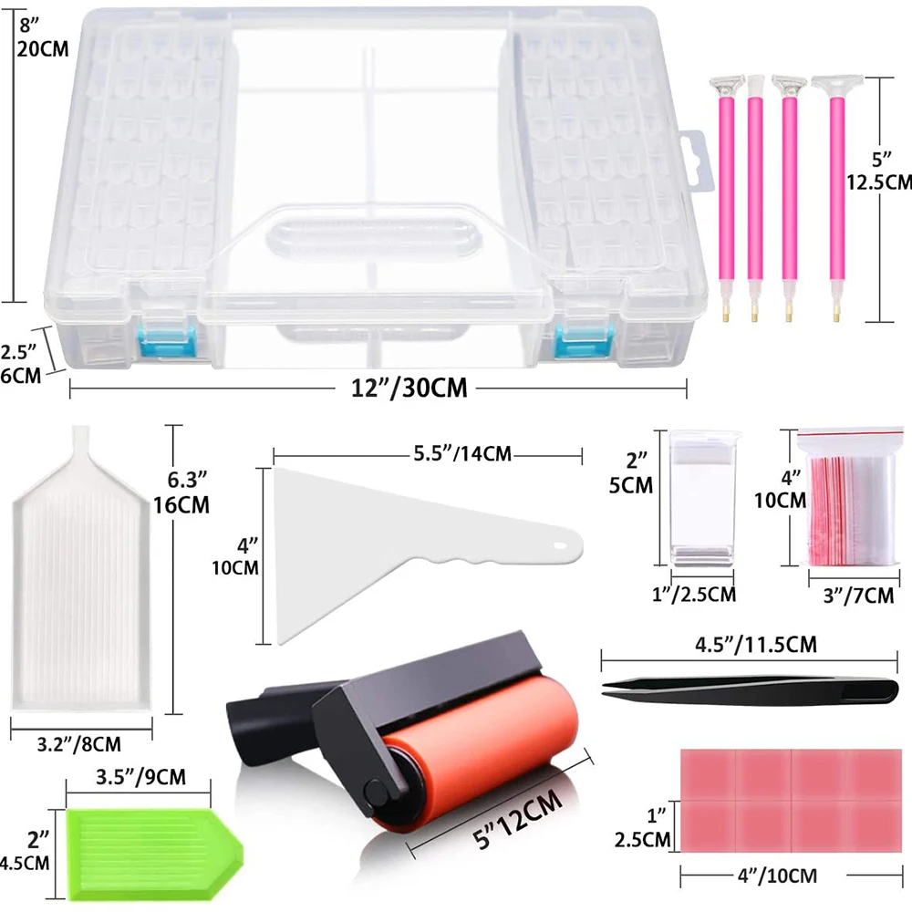 

40pcs DIY Diamond Painting Tools Storage Box Rhinestone Container Box Diamond Embroidery Accessories With Roller Organizer Case