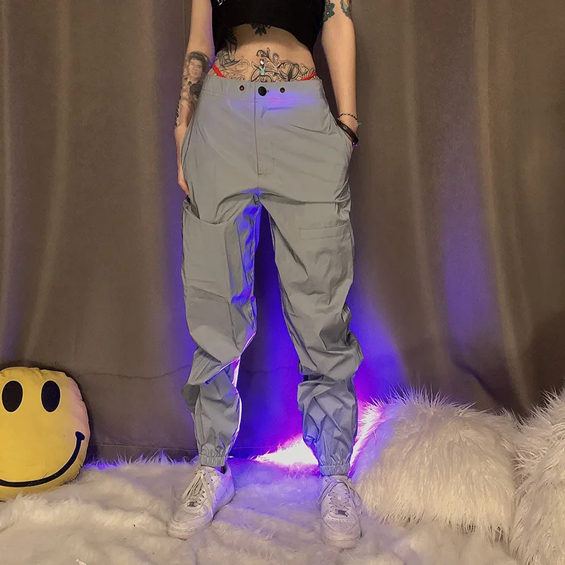 Streetwear Jogger Trousers Women 2019 Autumn Reflective High Waist Loose Casual Pants Female Sense Overalls Sweatpants | Женская одежда