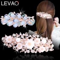 levao new rhinestone flower hollow hairpins colorful crystal peacock hair clips for women pearl barrettes spring clips headwear