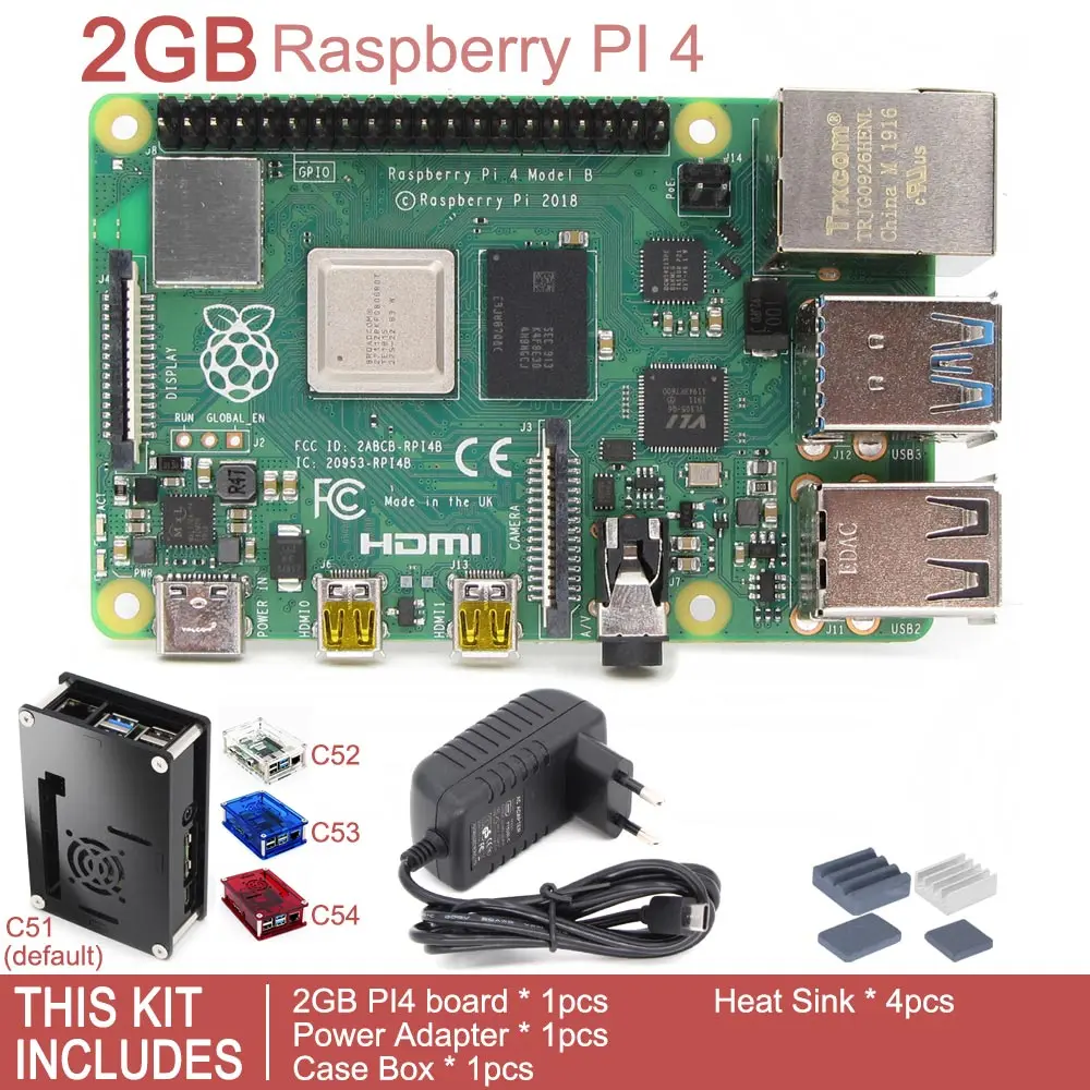 2GB Kit 1 Выпуск Raspberry Pi 4 Модель B BCM2711 четырехъядерный процессор 1,5 ГГц 1 ГБ/2 ГБ/4 ГБ SDRAM комплект макетной платы - Комплект: 2GB Kit 1