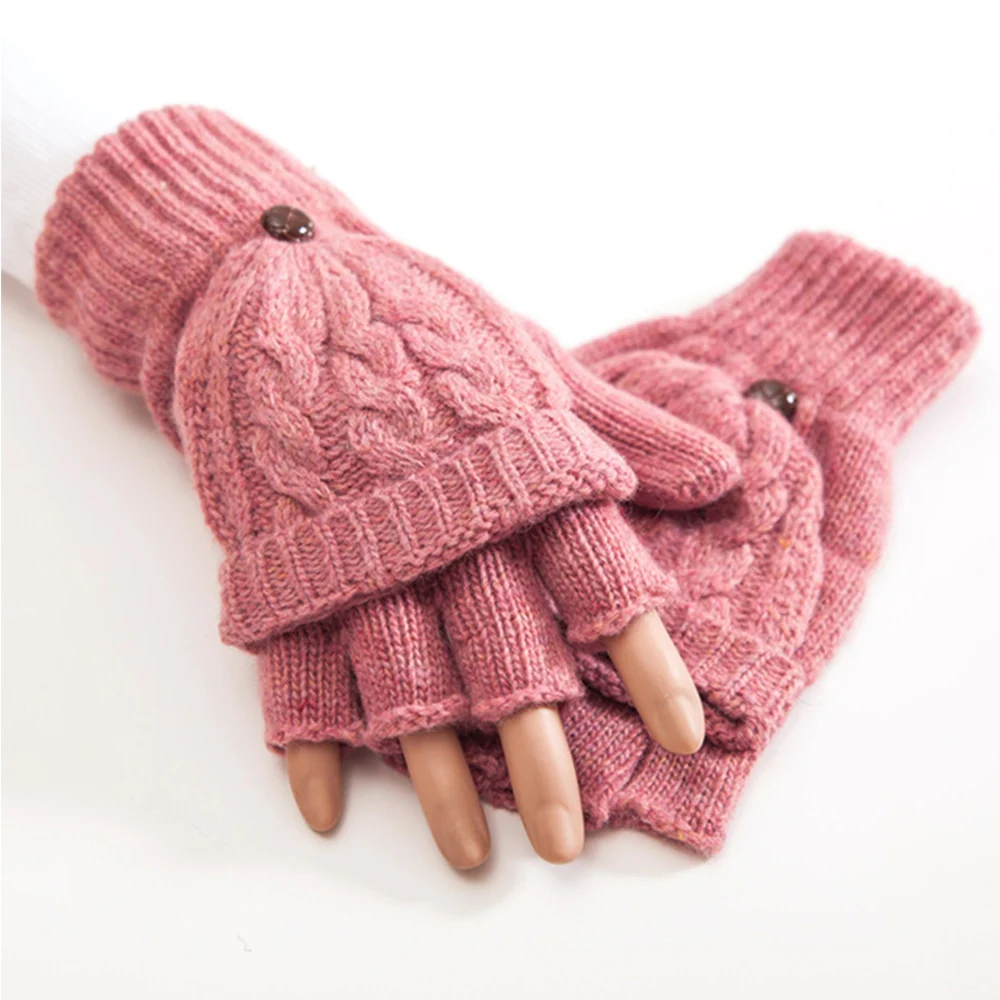 

1 Pair Women Half Finger Gloves Thermal Thicken Gift Mittens Autumn Winter Hand Warmer Artificial Wool Knitted Flip Soft Gloves