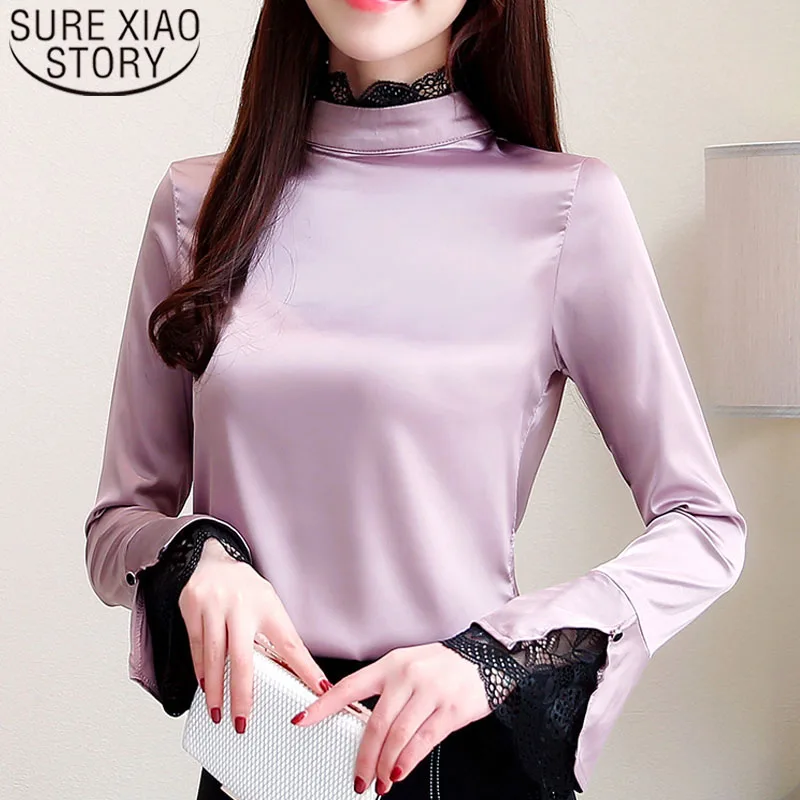 

Blusas Mujer De Moda 2021 Womens Tops And Blouses Lace Solid Turtleneck Flare Sleeve Ladies Tops For Women Blouse Shirts 5425 50