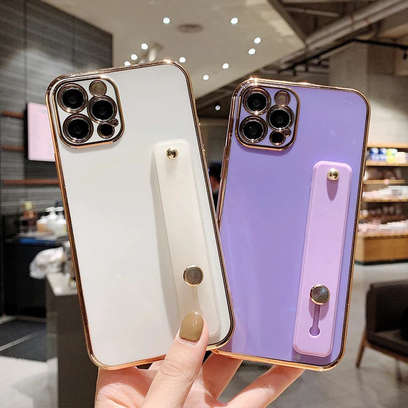 

Electroplated Wristband Phone Case for IPhone 12 11 Pro Max XR XS Max 8 7 6s 6 Plus SE 2020 12 Mini Soft TPU Back Phone Cover