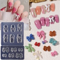 2022 3d silicone nail mold transparent elegant durable crystal powder ribbon bow pattern stamping plate manicure tools
