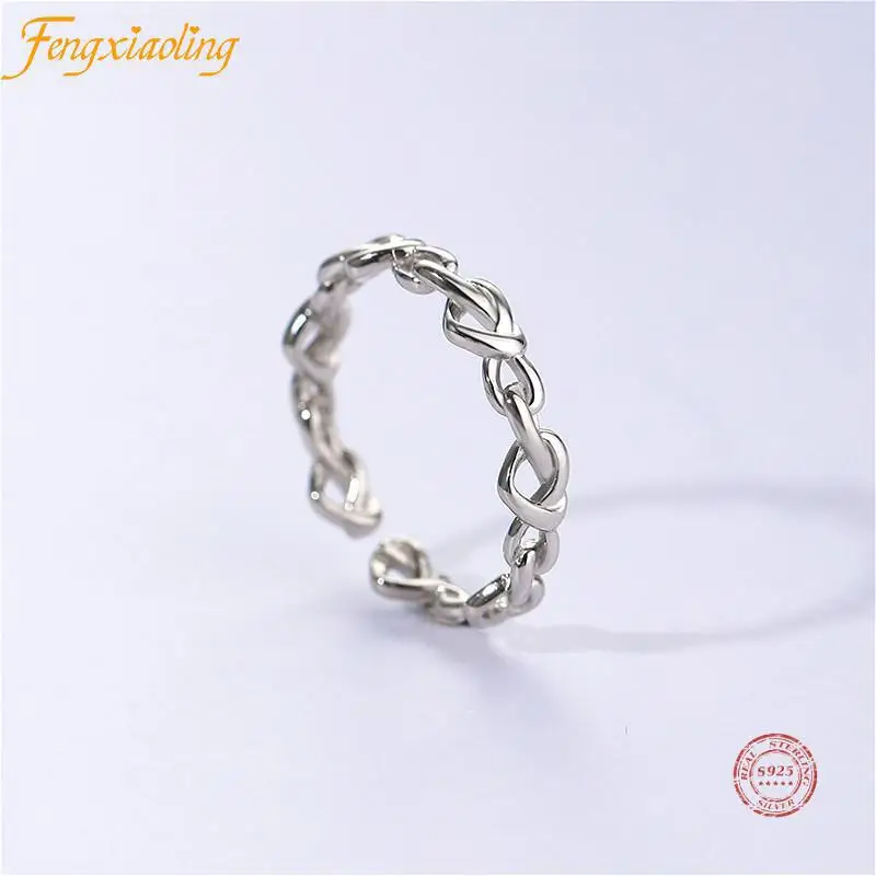 

Fengxiaoling Weave Heart Wedding Bands Rings For Women 925 Sterling Silver Hollow Ring Office/career Fashion Party Jewelry 2021