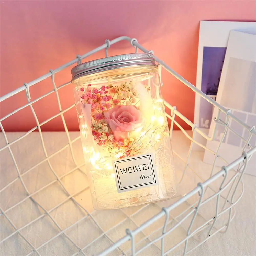 Светодиодная романтическая роза Ночник бутылочка амулет лампа с диммером