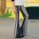 Женские брюки-клеш колокол Boho, длинные брюки с высокой талией и цветочным принтом, летние уличные брюки с широкими штанинами