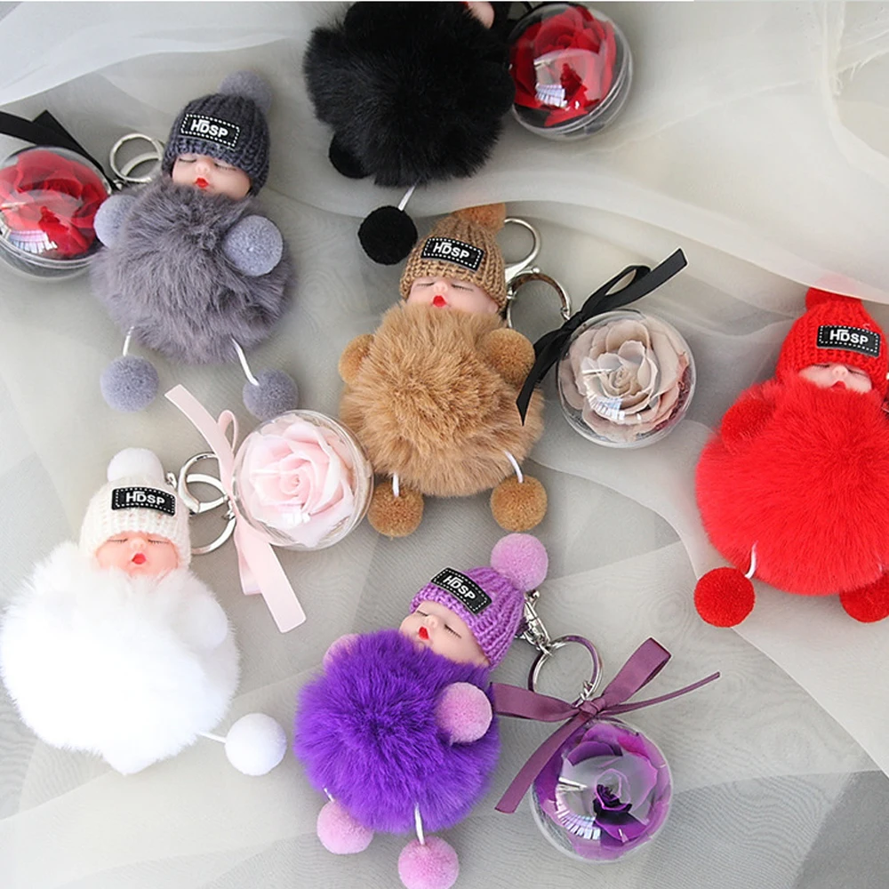 

Key Chain Key Ring Hanging Doll Wedding Gifts Preserve Flower Keychain Eternal Rose Valentine'S Day Present Boyfriend Gift