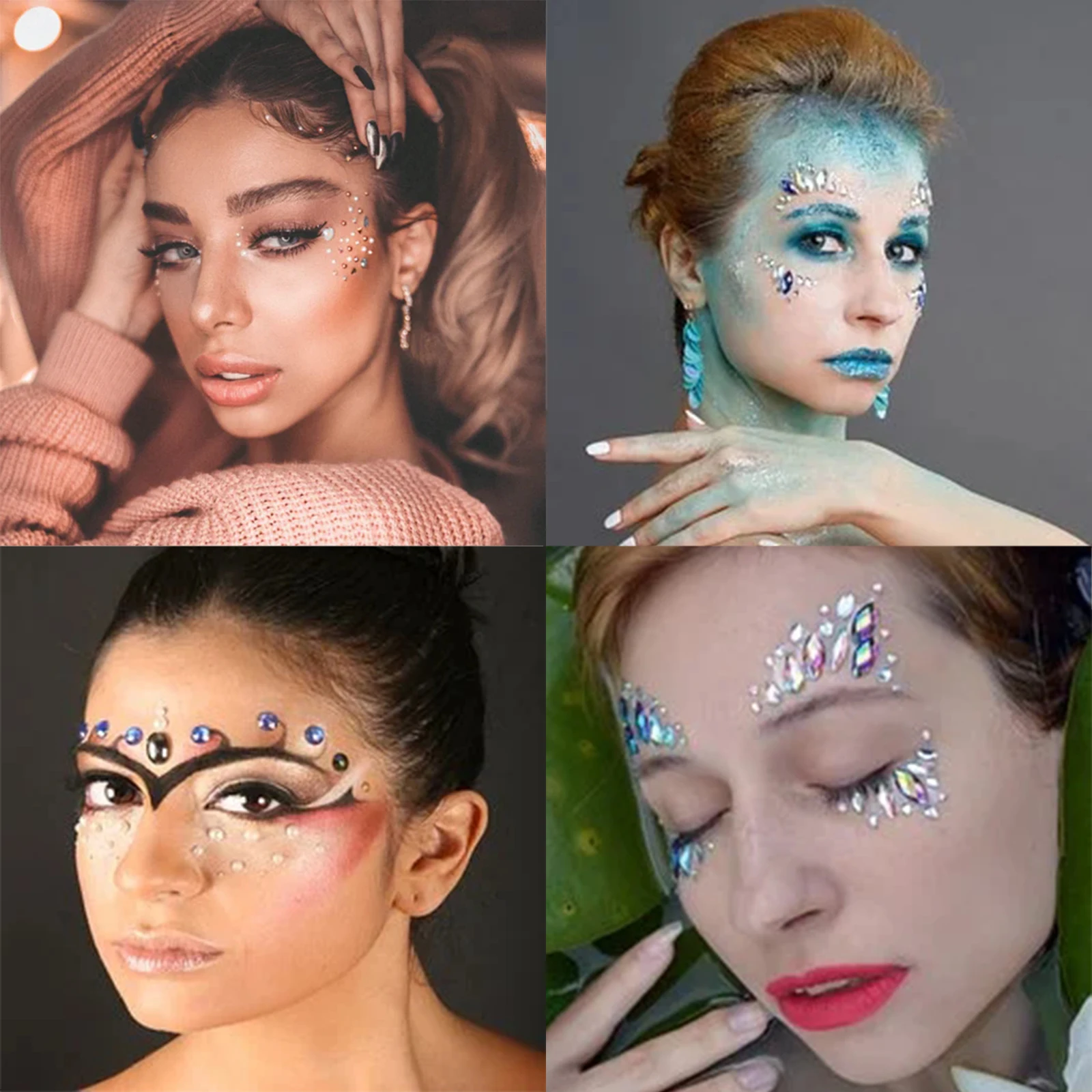 

Music Festival Face Jewels Rhinestone Rave Face Gems Glitter Crystal Festival Face Sticker Eyes Face Temporary Tattoos for Party