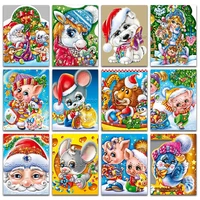 new diamond painting cartoon christmas santa horse dog pig mouse bird 5d full square drill embroidery cross stitch 3d mosaic 713