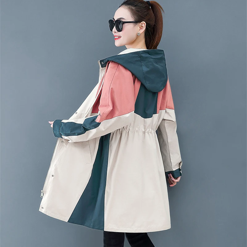 2020 модное тонкое пальто для женщин весна осень новый топ с капюшоном Сращивание