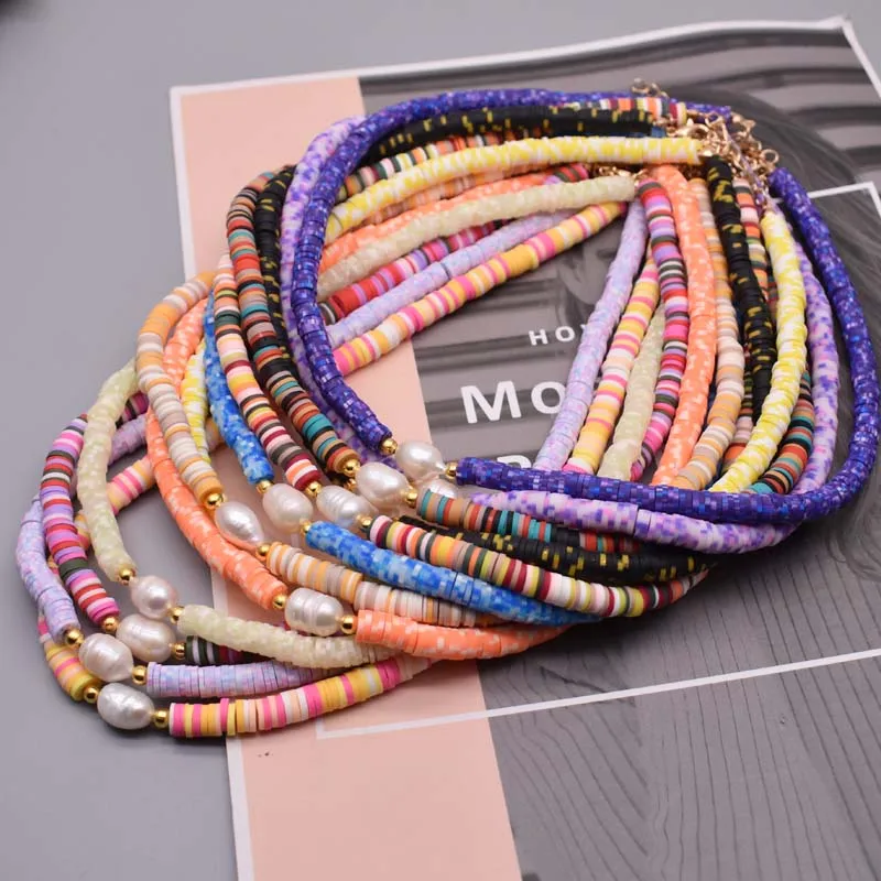 Новый Бохо натуральный пресноводный жемчуг ожерелье два цвета мягкие полимерные