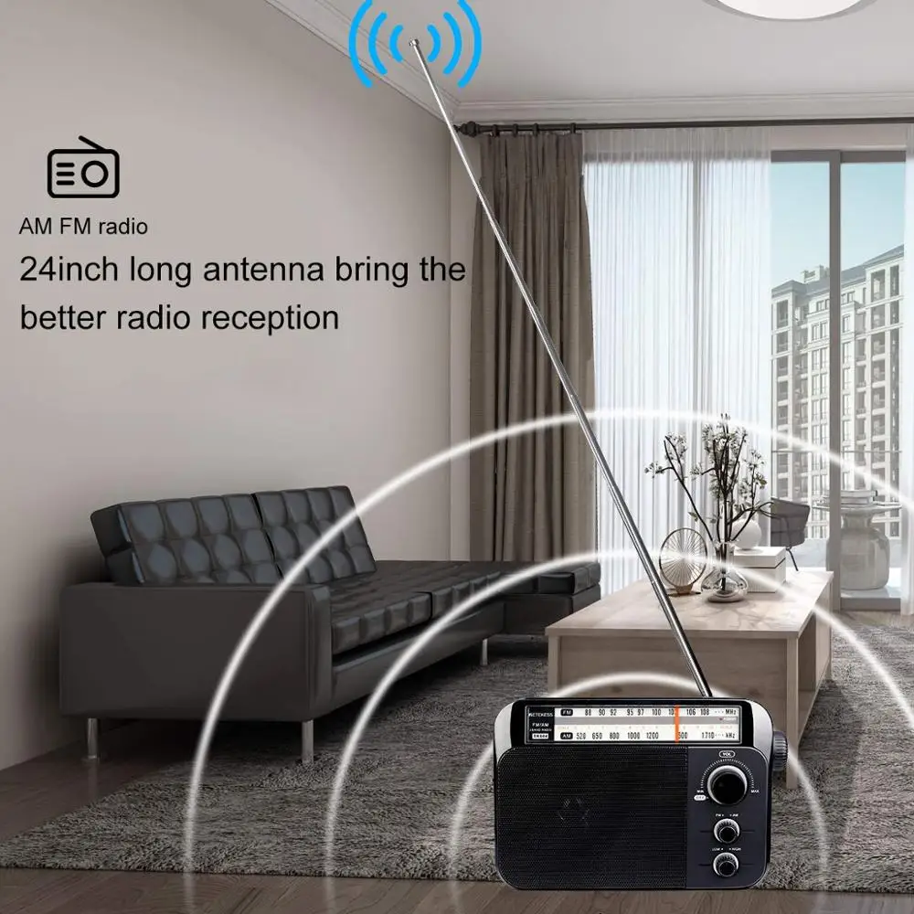 Retekess TR604 FM/AM 2 диапазона черный 2019new Портативный радио от сети переменного тока перезаряженный приемник для пожилых, слуховой поврежденные людей