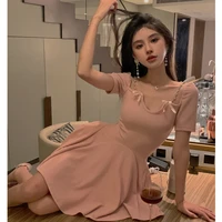 2021 summer one piece pink women dress korean casual short sleeve sexy party mini dress female cute outwear elegant knitt dress