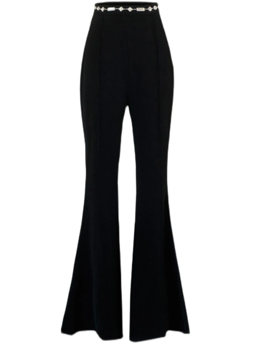 Новинка Весна 2021 брюки со стразами повседневные в стиле ретро с высокой талией