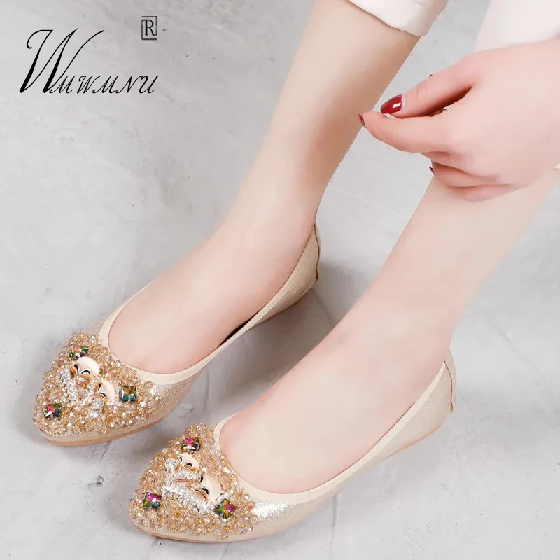 

Золотые стразы на плоской подошве вечерние Туфли под платье Элегантные повседневные туфли для деловой женщины женские туфли с сексуальным ...