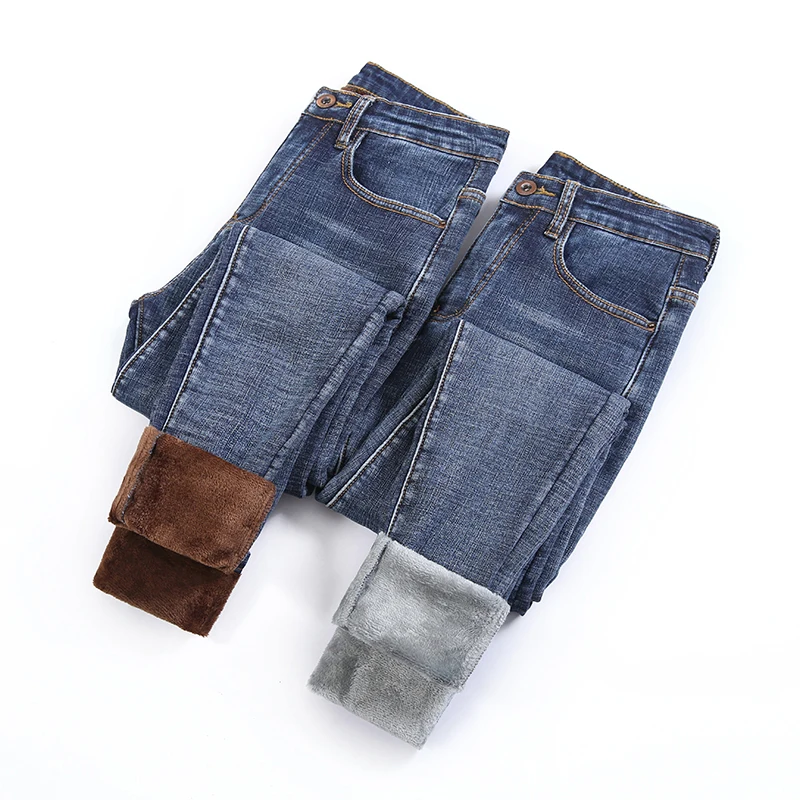 

Винтажные зимние теплые женские бархатные джинсы, флисовые облегающие узкие Стрейчевые брюки-карандаш, плотные модные джинсовые брюки