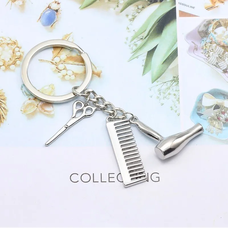 Simple Hair Tools Alloy Keychains Hairstylist Salon Graduation Gifts For Men Comb Scissors Dryer Key Ring Dropshipping
