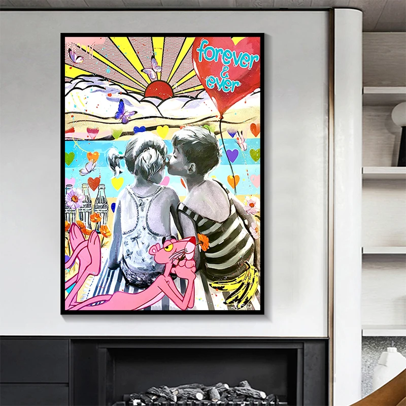 

Мальчик поцелуй Девушка холст картины граффити искусство мой ангел любви плакат и печать на стене картина для гостиной настенный Декор