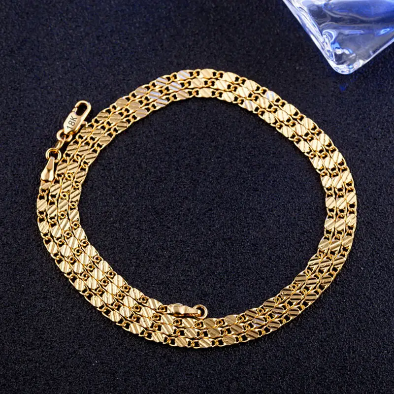 Gold Классическая золотая/серебряная цепочка, ожерелье для женщин и мужчин, унисекс, плоская цепочка в виде змеи, застежка-карабин, ювелирное изделие, Прямая поставка - Metal Color: Gold