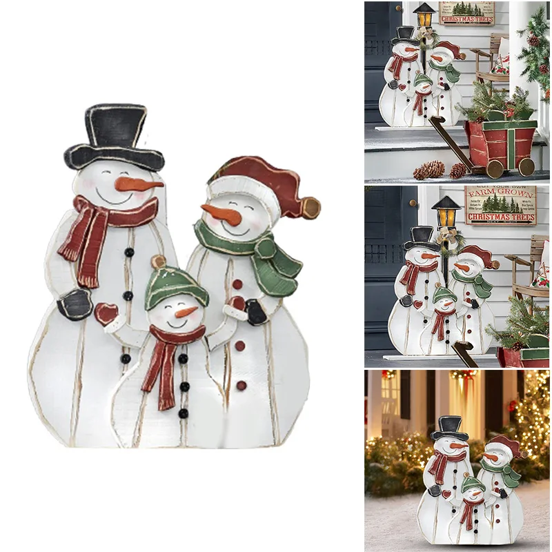 

Wood Cutouts Snowman Family 2D Handmade Warm Home Decor Winter Christmas Ornament for Party Indoor Outdoor TA