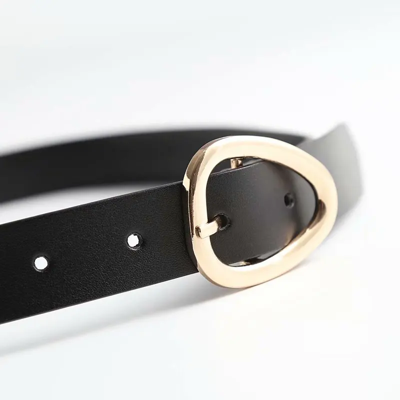 

Black Ladies Simple Fashion All-match Metal Buckle Decorative Leather Belt