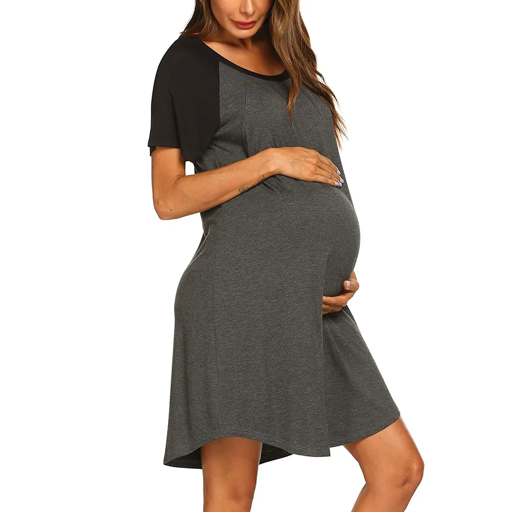 Summer Maternity Pajama Women Short Sleeve Splicing Color Nursing Breastfeeding Dress Одежда Для Беременных2020 @50 | Мать и