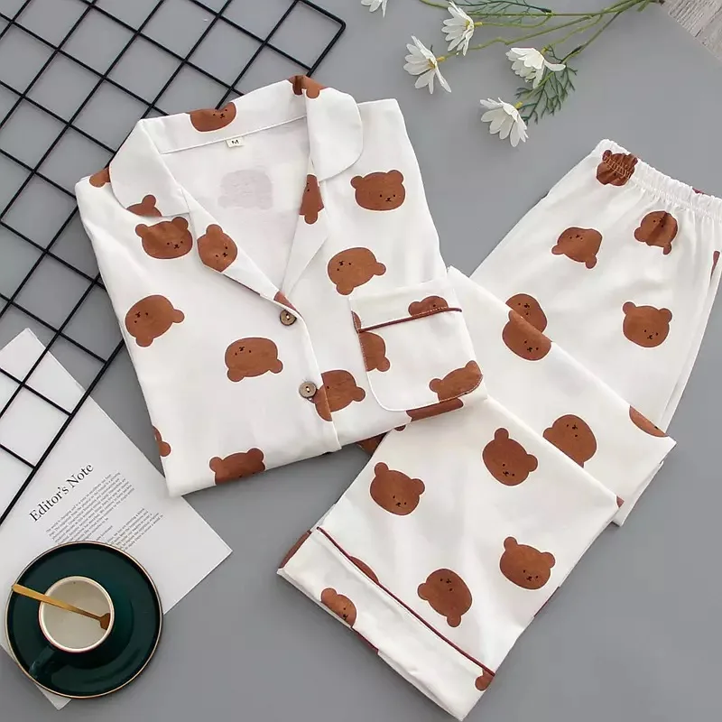 

Pajamas ladies pajamas suits plaid home service suits with pockets long sleeves button tops + pants pajamas polka dots