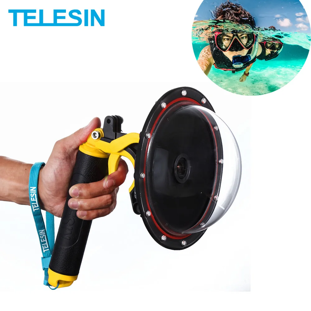 TELESIN " Купол порт 30 м Водонепроницаемый Поплавок ручка для GoPro Hero 4 3 3+ камера Подводный для GoPro корпус аксессуары