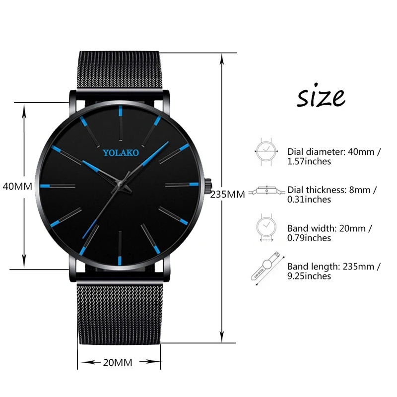 Часы наручные мужские с синим циферблатом креативные Классические кварцевые