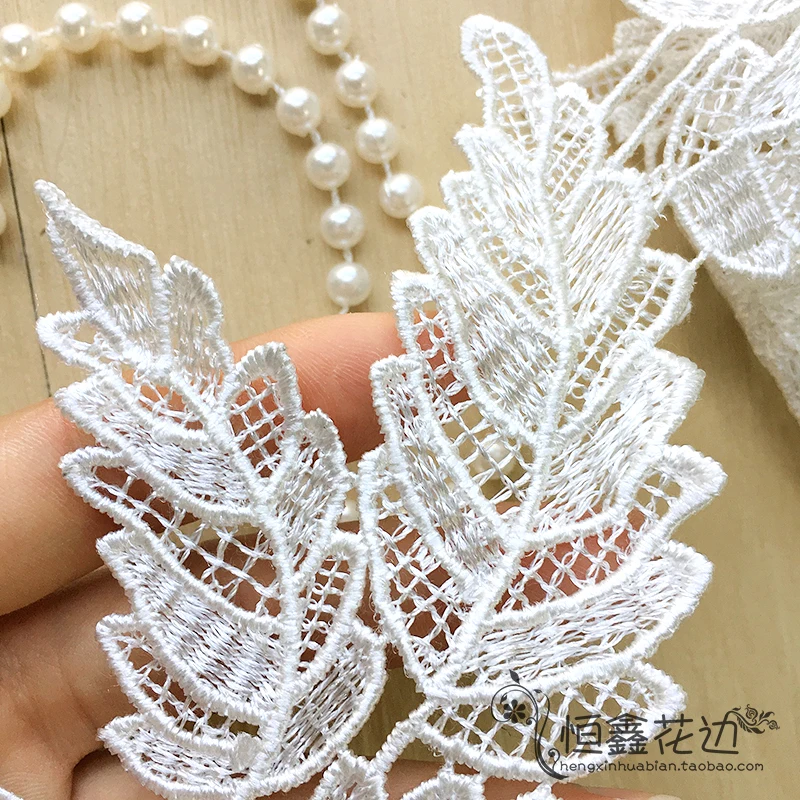 1 ярд 9 3 см ширина белые черные кружева с вышивкой гипюровые в виде листьев